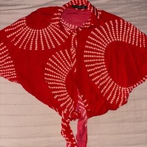 Manaola Red Tie-Front Cropped Blouse